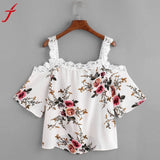 Cold Shoulder Sexy Print Casual Blouse