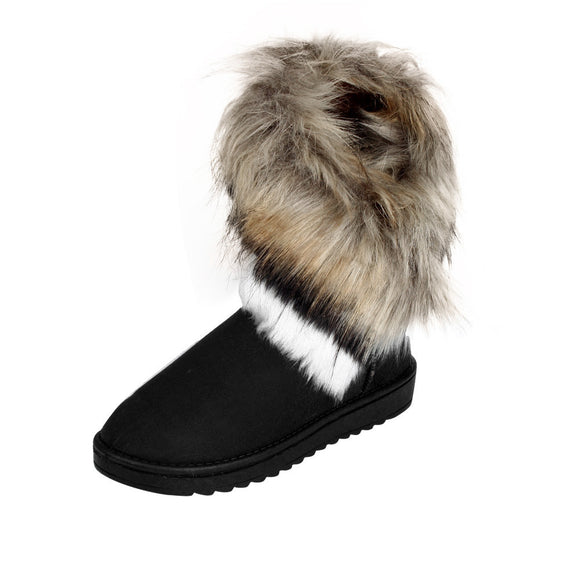 Fashionable Flat Ankle Fur Lined Winter Shoes